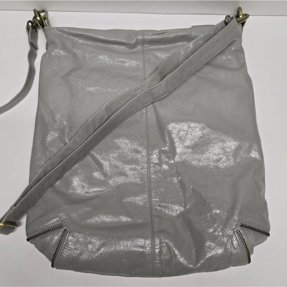 Latico Genuine Gray Leather Large Crossbody Shoulder Bag